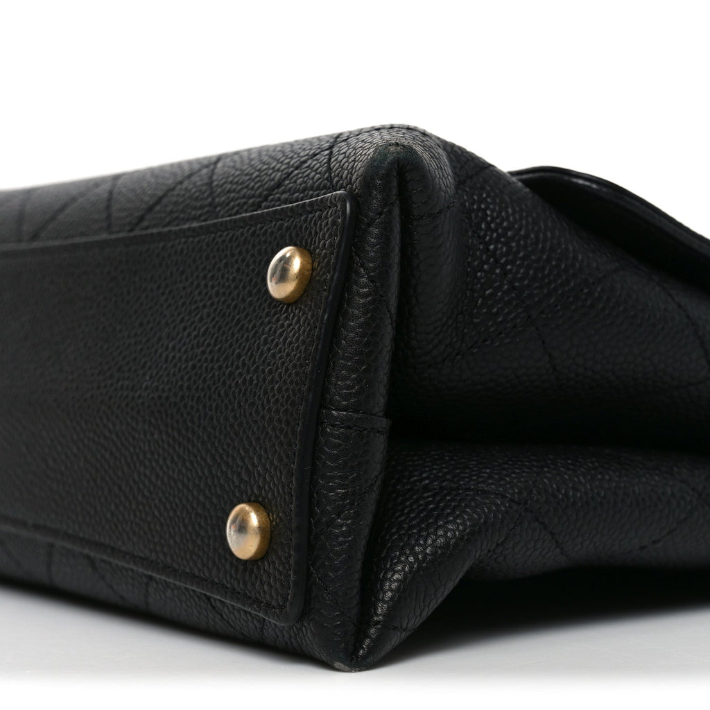 Caviar Diamond Stitched Top Handle Flap Black