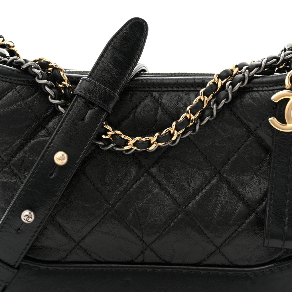 Aged Calfskin Quilted Small Gabrielle Hobo Black