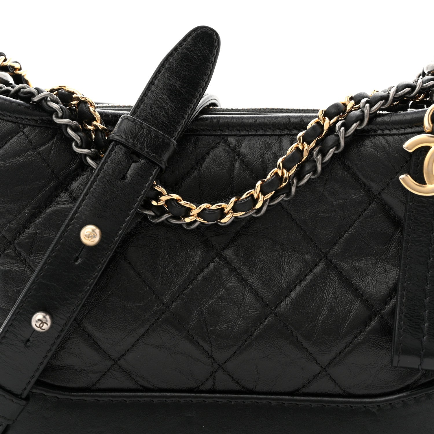 Aged Calfskin Quilted Small Gabrielle Hobo Black