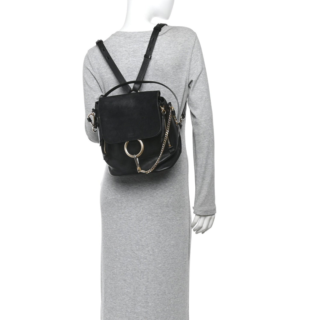 Suede Calfskin Medium Faye Backpack Black