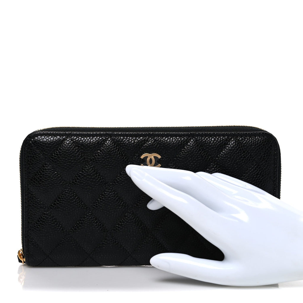 Caviar Quilted Large Gusset Zip Around Wallet Black
