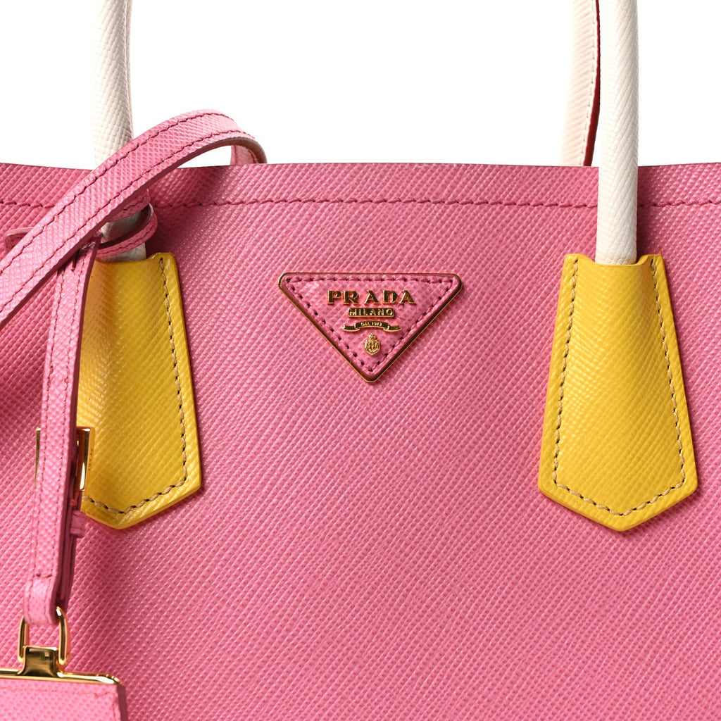 Saffiano Cuir Small Bi-Color Double Bag Begonia Sole