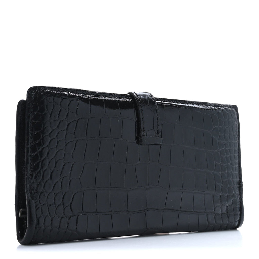 Shiny Alligator Bearn Gusset Wallet Black