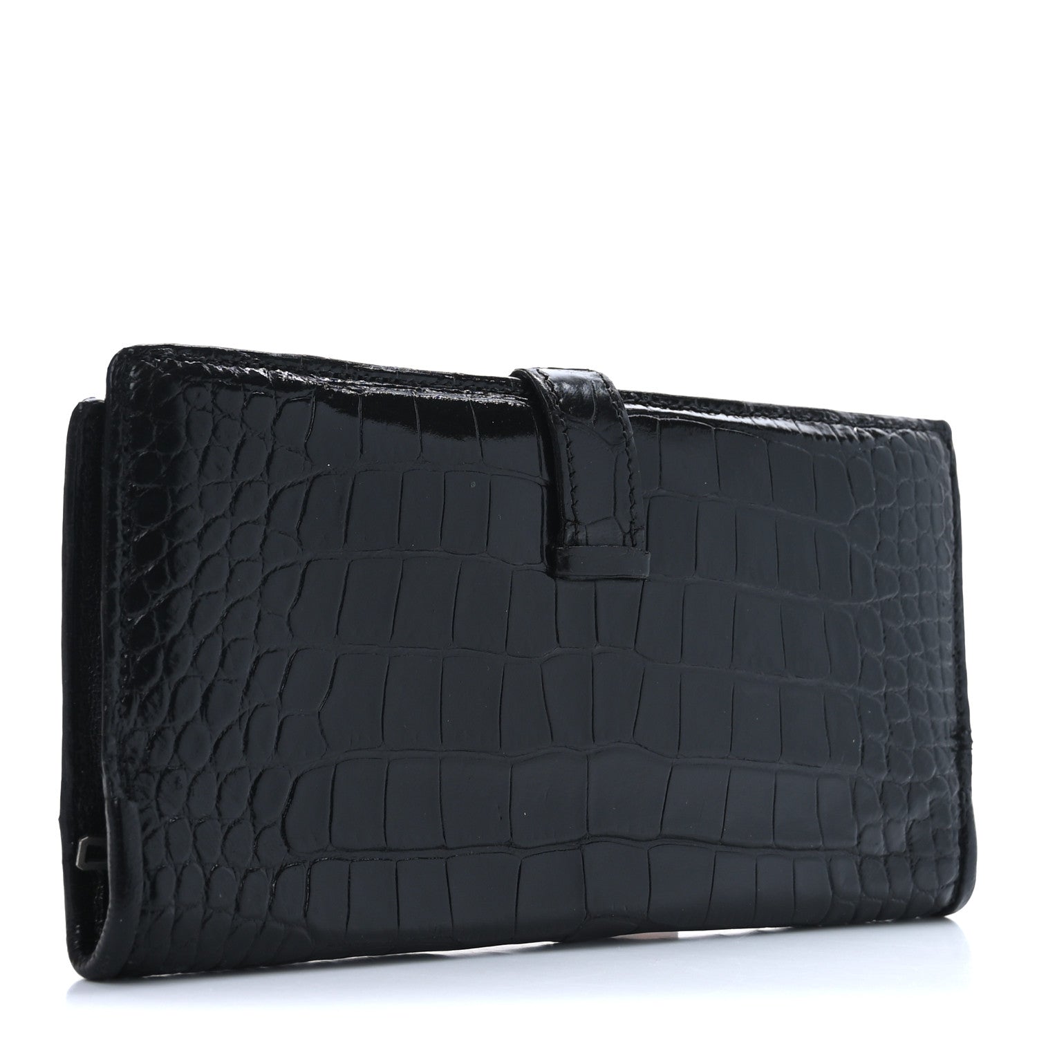 Shiny Alligator Bearn Gusset Wallet Black