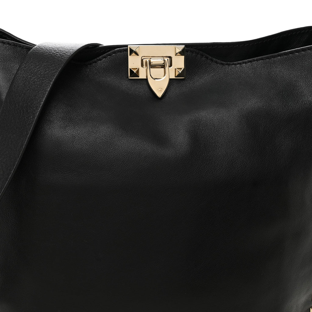 Vitello Calfskin Small Rockstud Flip-Lock Messenger Bag Black