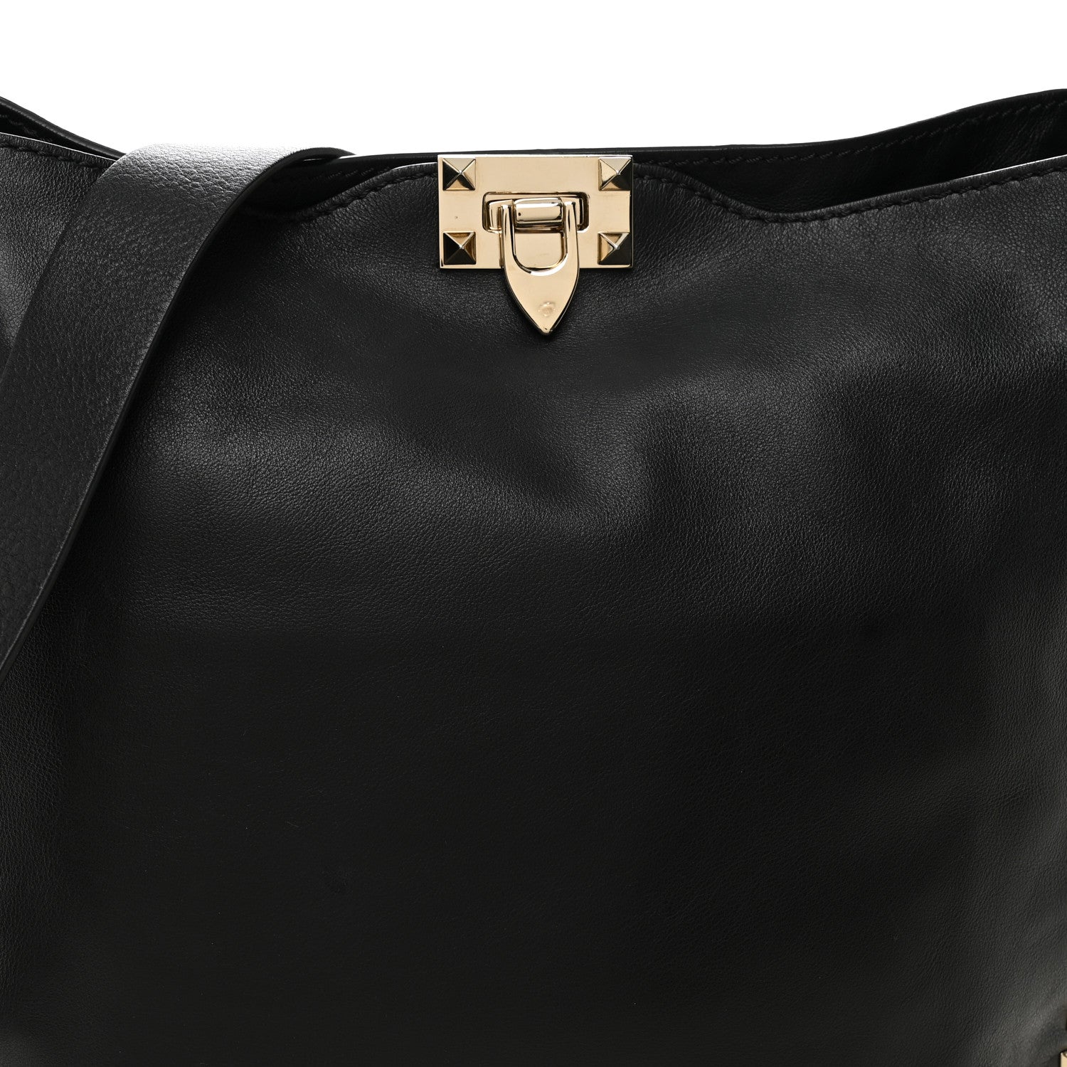 Vitello Calfskin Small Rockstud Flip-Lock Messenger Bag Black