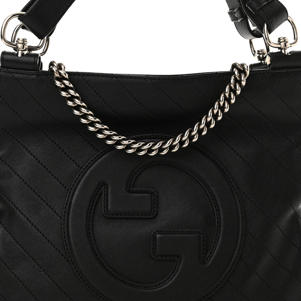 Sakai Be Green Calfskin Diagonal Stitched Small Blondie Tote Black