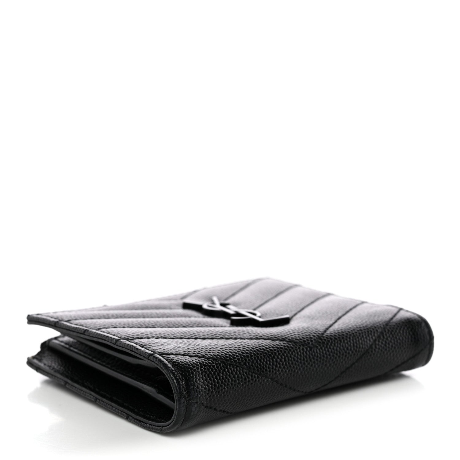 Grain De Poudre Matelasse Chevron Monogram Zipped Two-Part Wallet Black