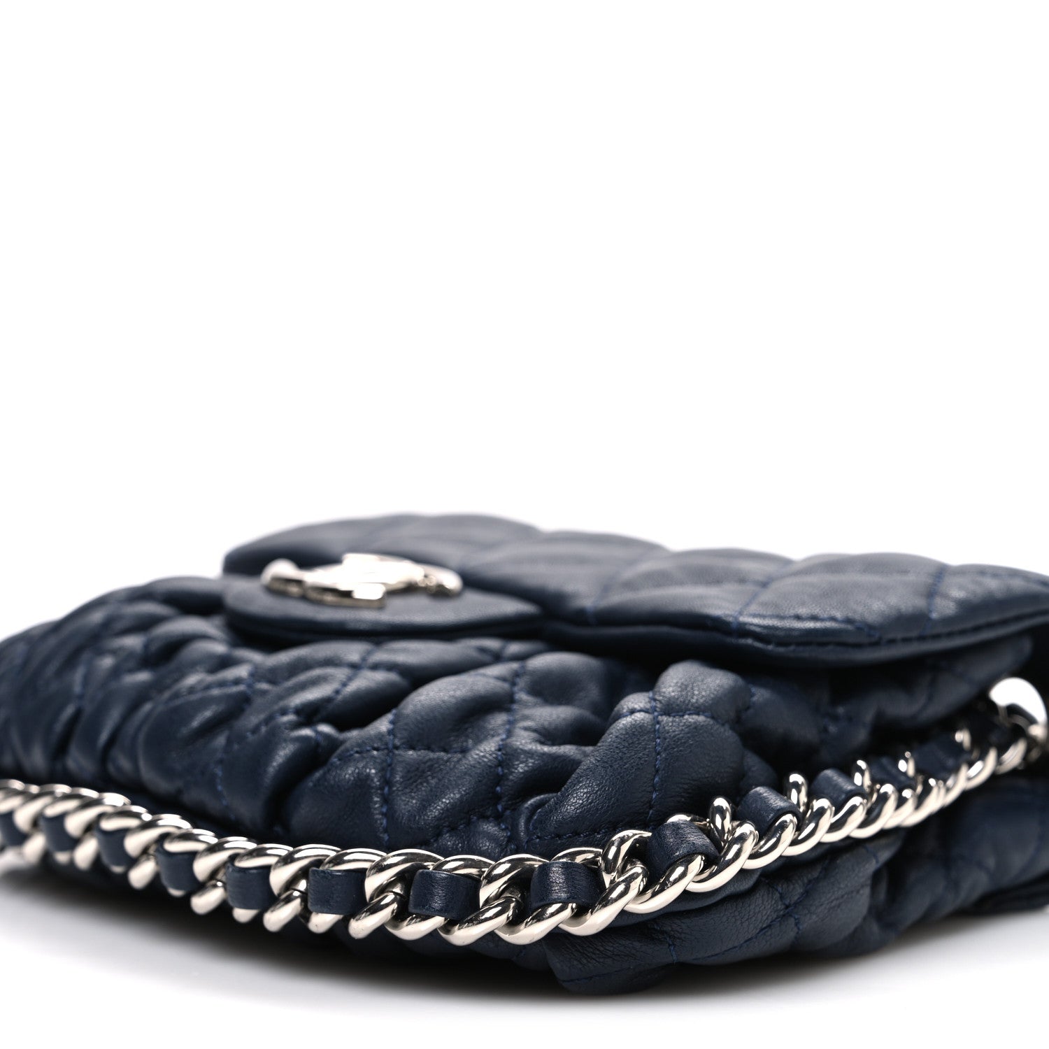 Washed Lambskin Quilted Mini Chain Around Messenger Navy Blue