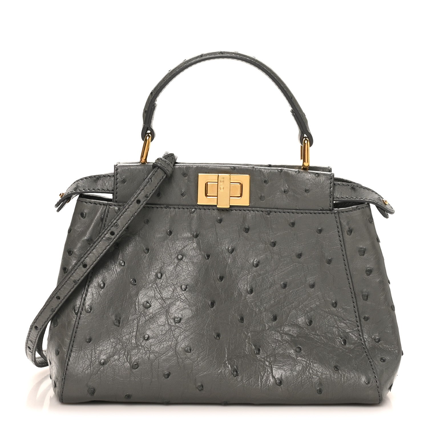 Ostrich Shiny Nappa Mini Peekaboo Iconic Satchel Grey