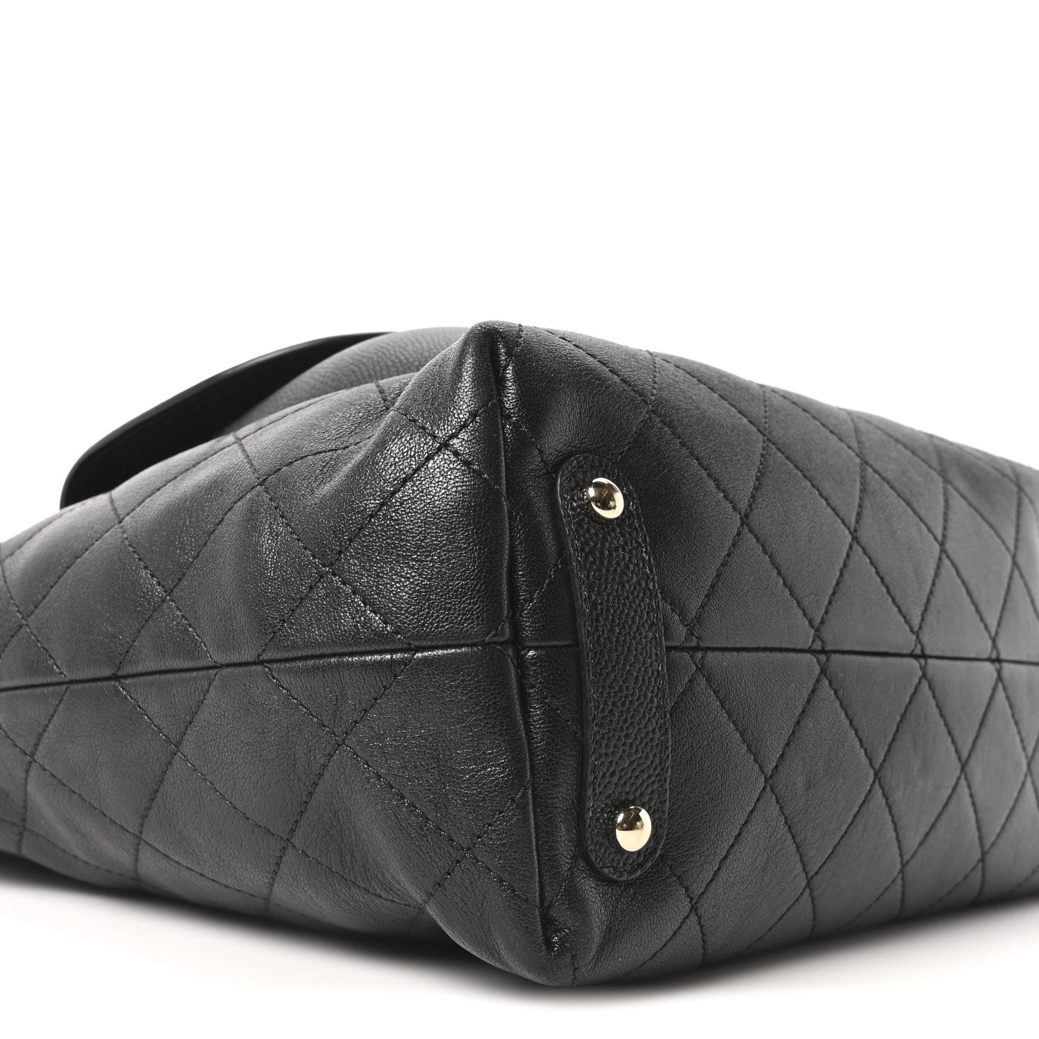 Sheepskin Caviar Quilted Medium Shopping Tote Black
