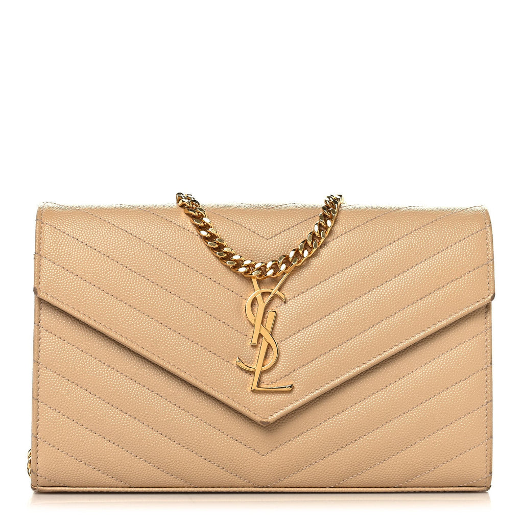 Grain De Poudre Matelasse Chevron Monogram Chain Wallet Nude Powder