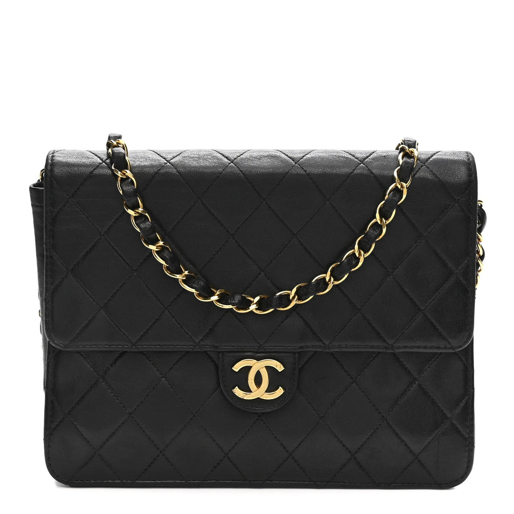 Lambskin Quilted Small Single Flap Bag Black