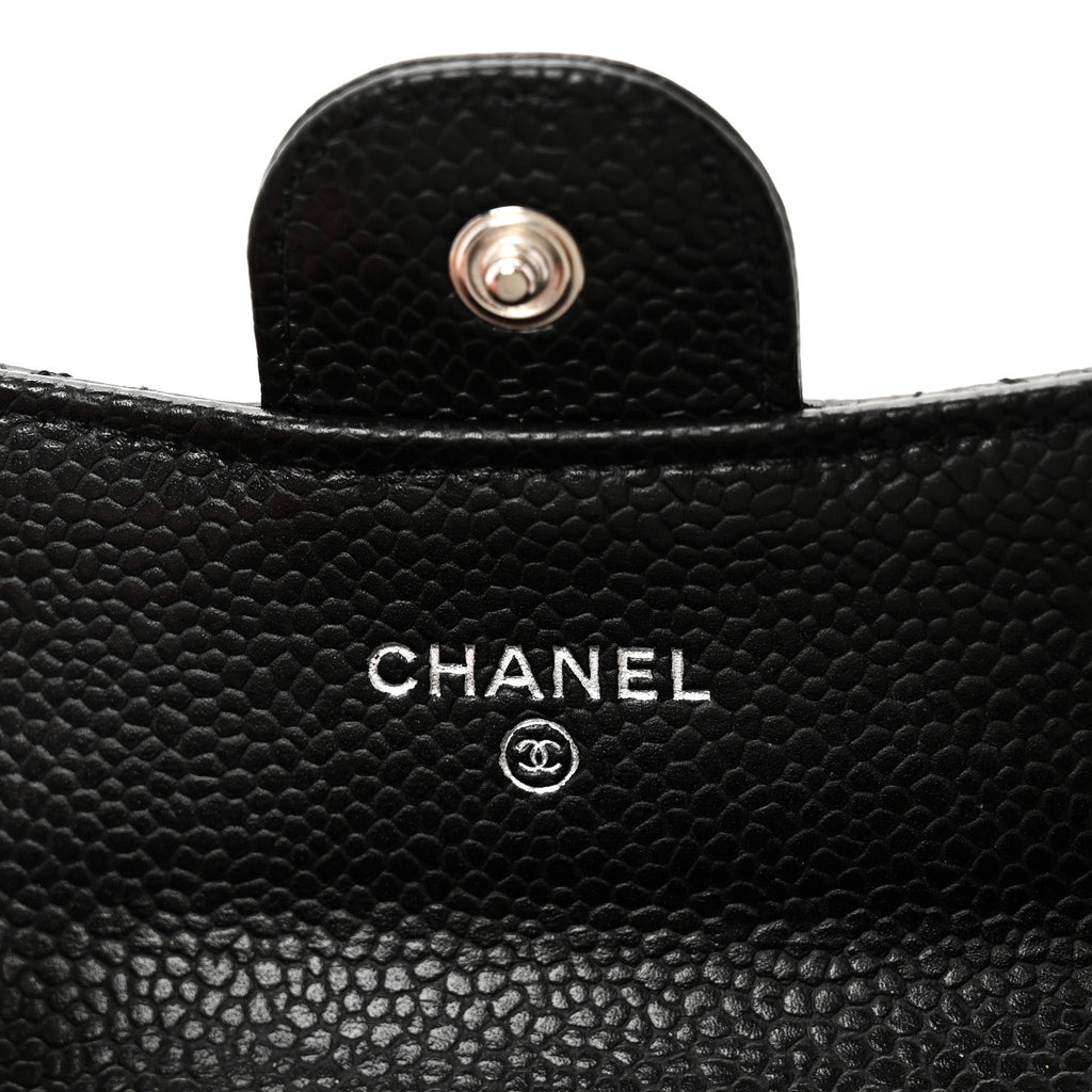 Caviar Quilted Flap  Holder Wallet Black