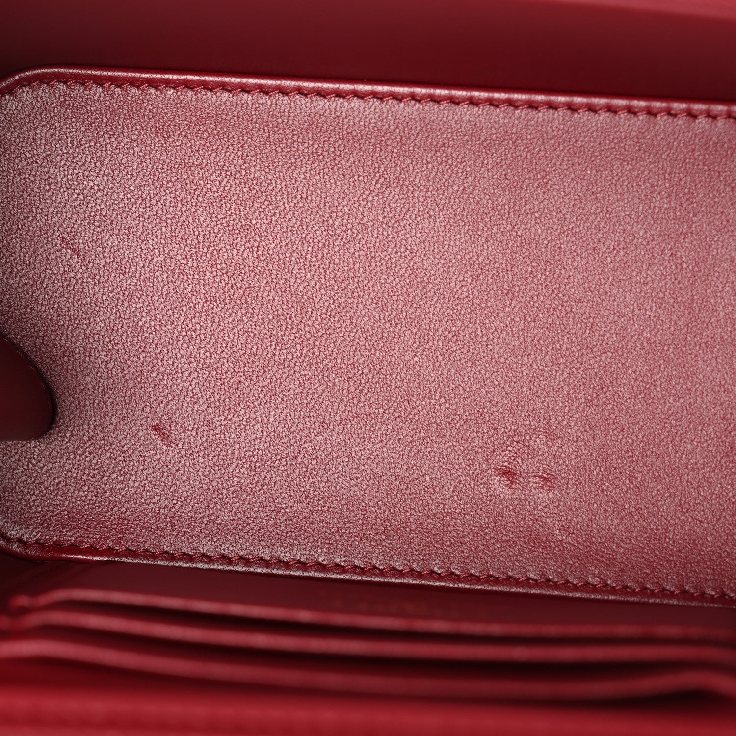 Lambskin Quilted Small Top Handle Vanity Case With Chain Burgundy