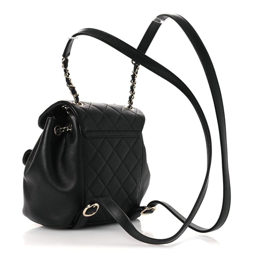 Lambskin Quilted Small Duma Drawstring Backpack Black