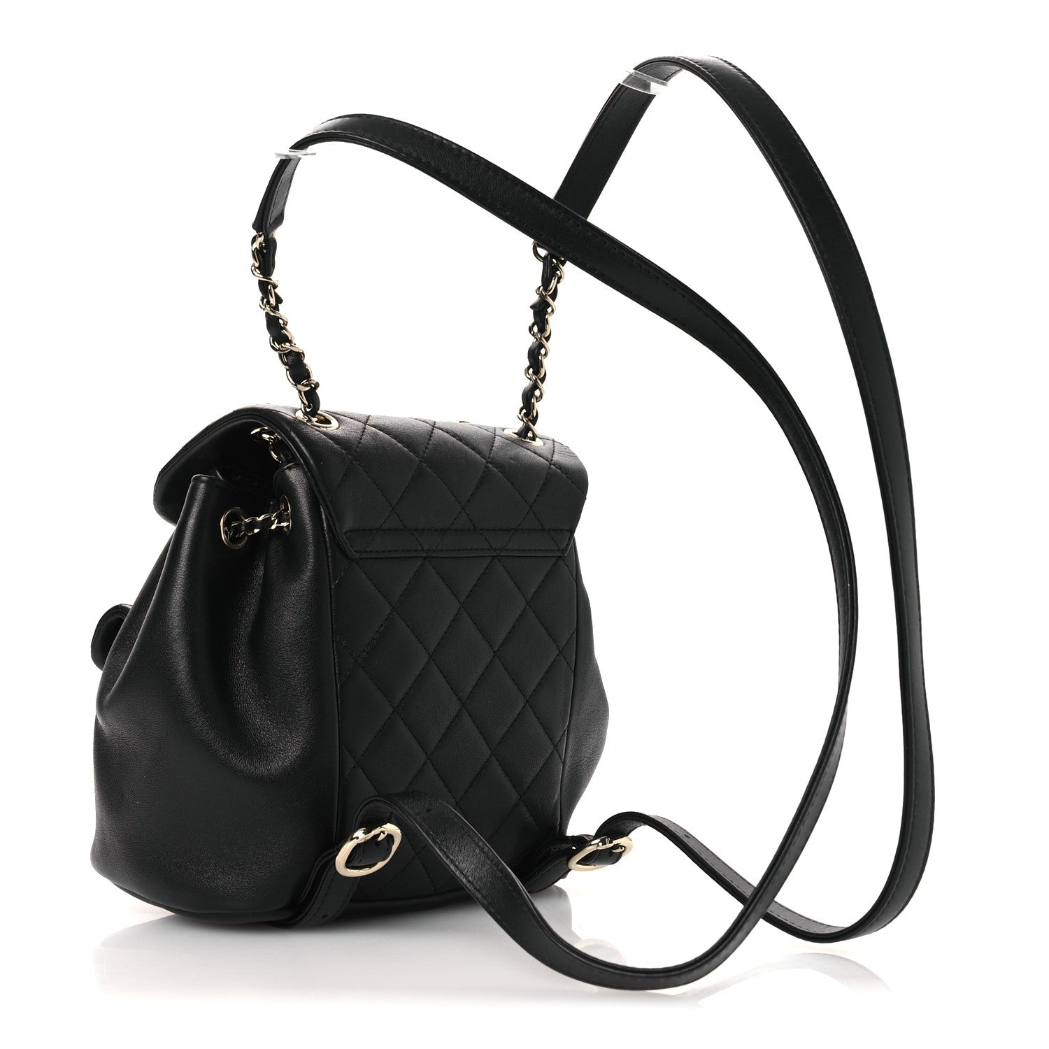 Lambskin Quilted Small Duma Drawstring Backpack Black