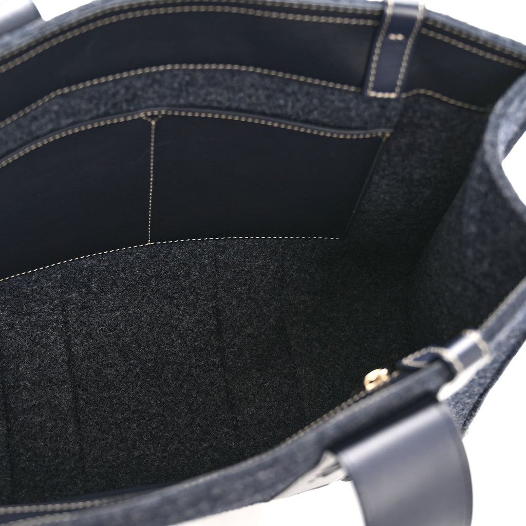 Felt Shiny Calfskin Medium Woody Ribbon Tote Obscure Navy