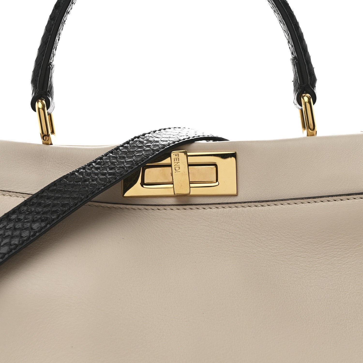 Vitello Seta Snakeskin Monster Eyes Medium Peekaboo Iconic Satchel  Amido Sand Black