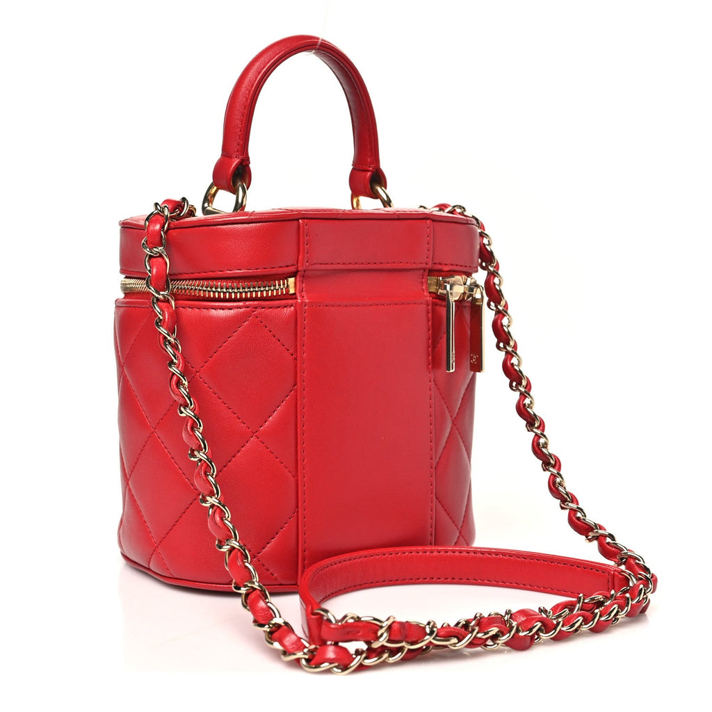Lambskin Quilted Trendy Vanity Case Red