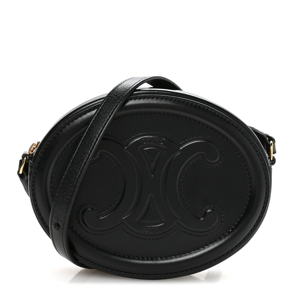 Smooth Calfskin Cuir Small Triomphe Oval Crossbody Purse Black