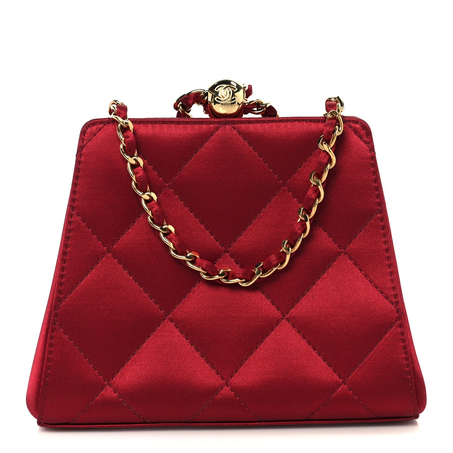 Satin Quilted CC Kisslock Clutch Red