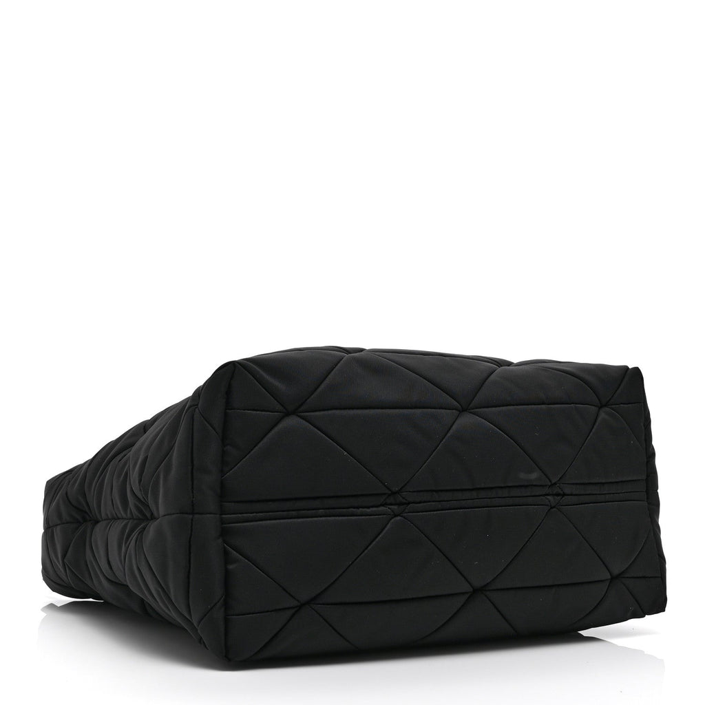 Re-Nylon Nappa Triangle Quilted Padded Medium Double Handled Zip Tote Black