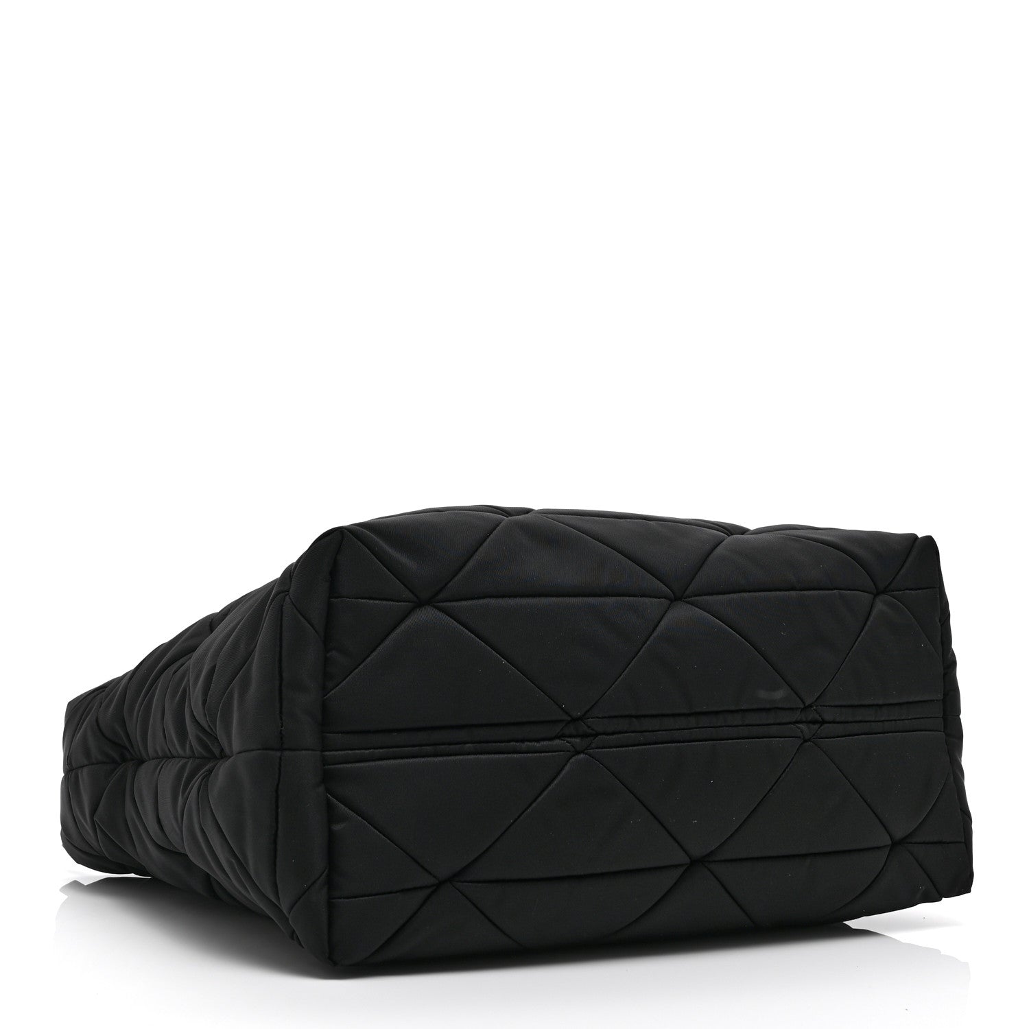 Re-Nylon Nappa Triangle Quilted Padded Medium Double Handled Zip Tote Black