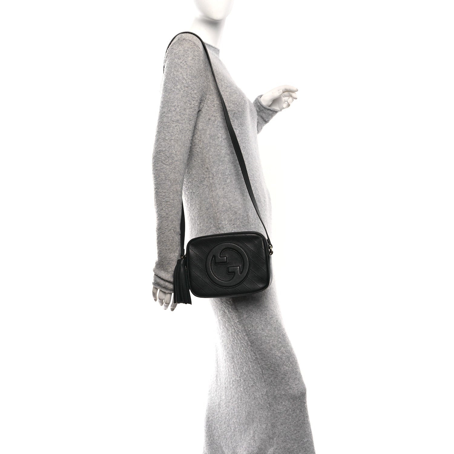 Sakai Be Green Calfskin Diagonal Stitched Small Blondie Shoulder Bag Black