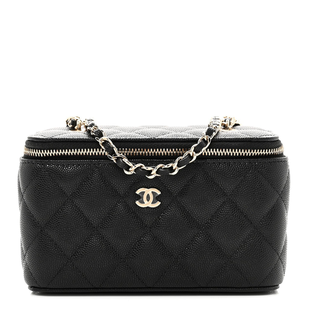 Caviar Quilted Small Vanity Case With Chain Black