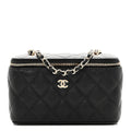 Caviar Quilted Small Vanity Case With Chain Black