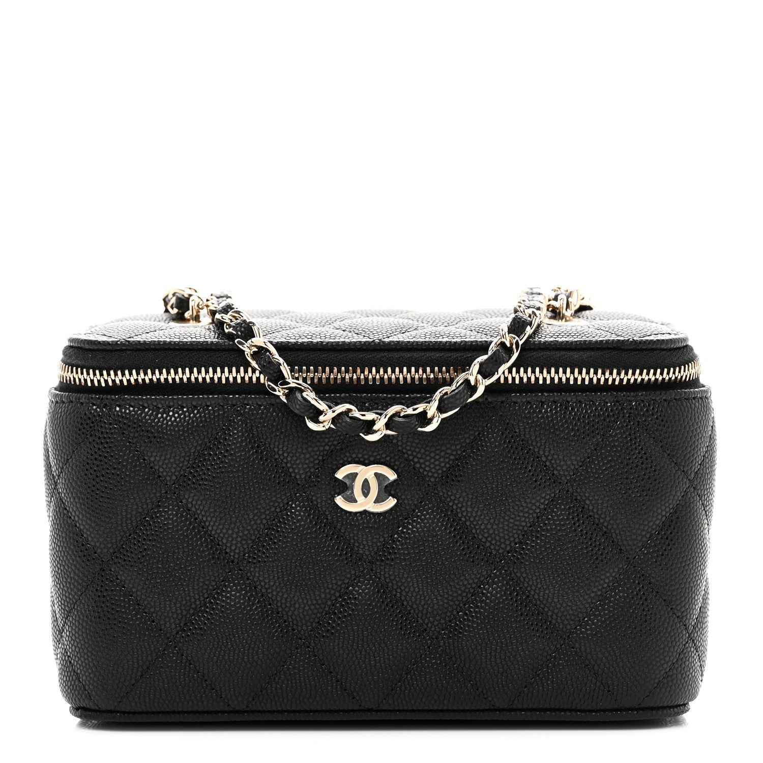Caviar Quilted Small Vanity Case With Chain Black