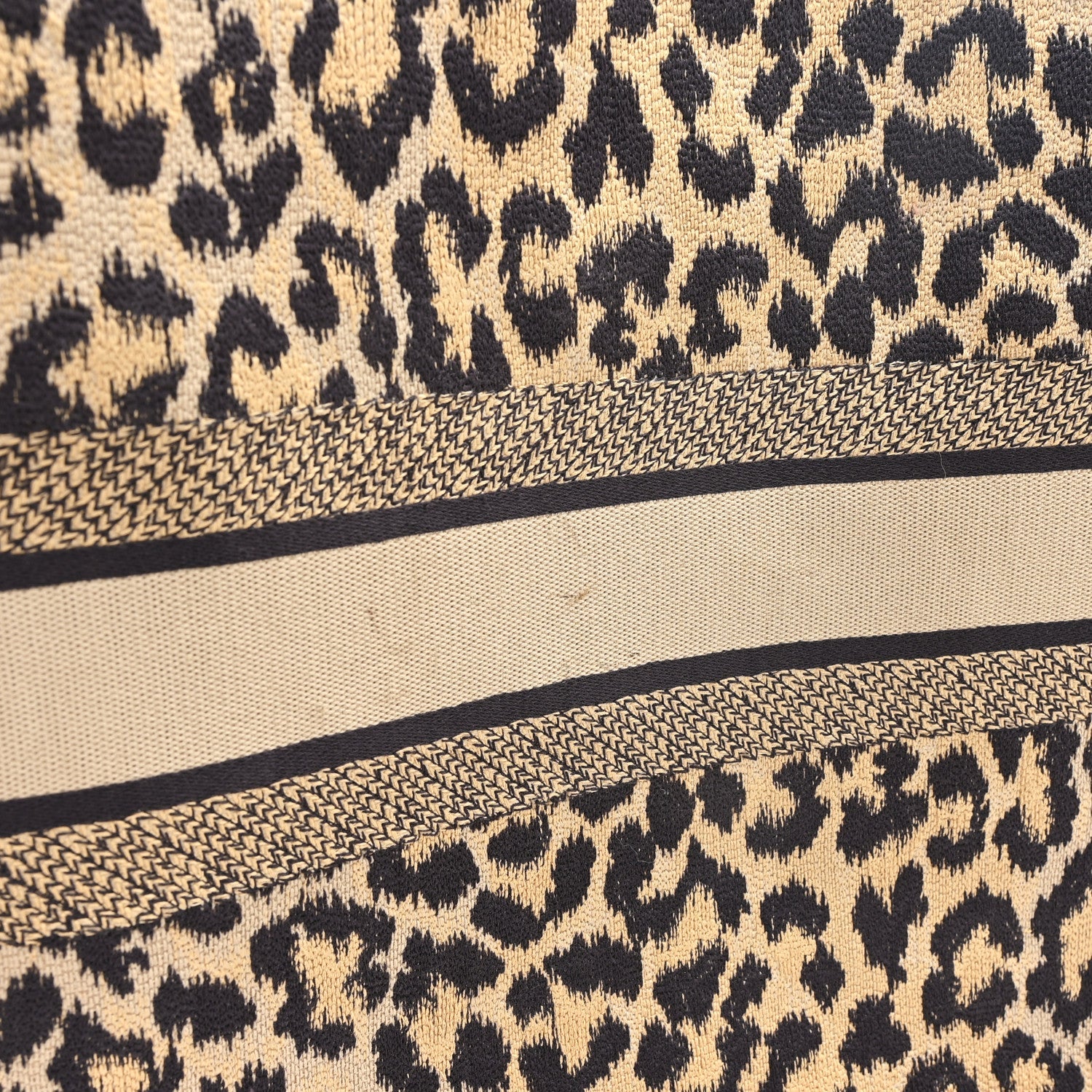 Canvas Mizza Embroidered Large Leopard Book Tote Beige