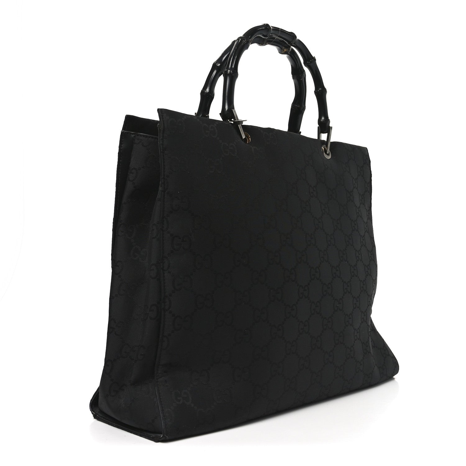Nylon Monogram Large Bamboo Shopper Tote Black