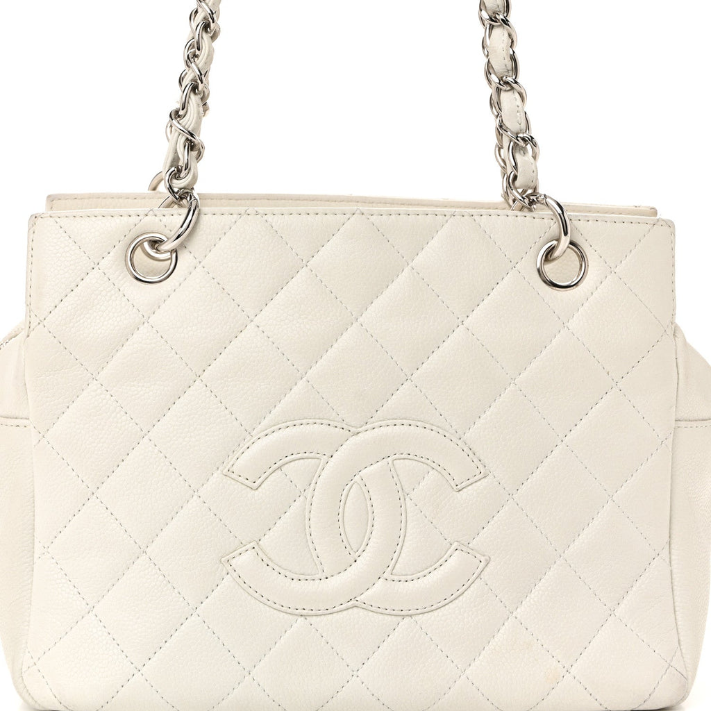 Caviar Quilted Petit Timeless Tote PTT White