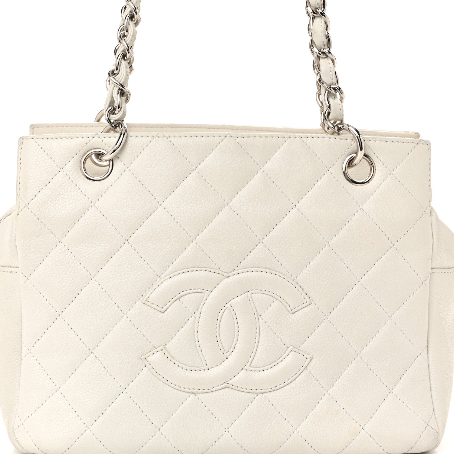 Caviar Quilted Petit Timeless Tote PTT White