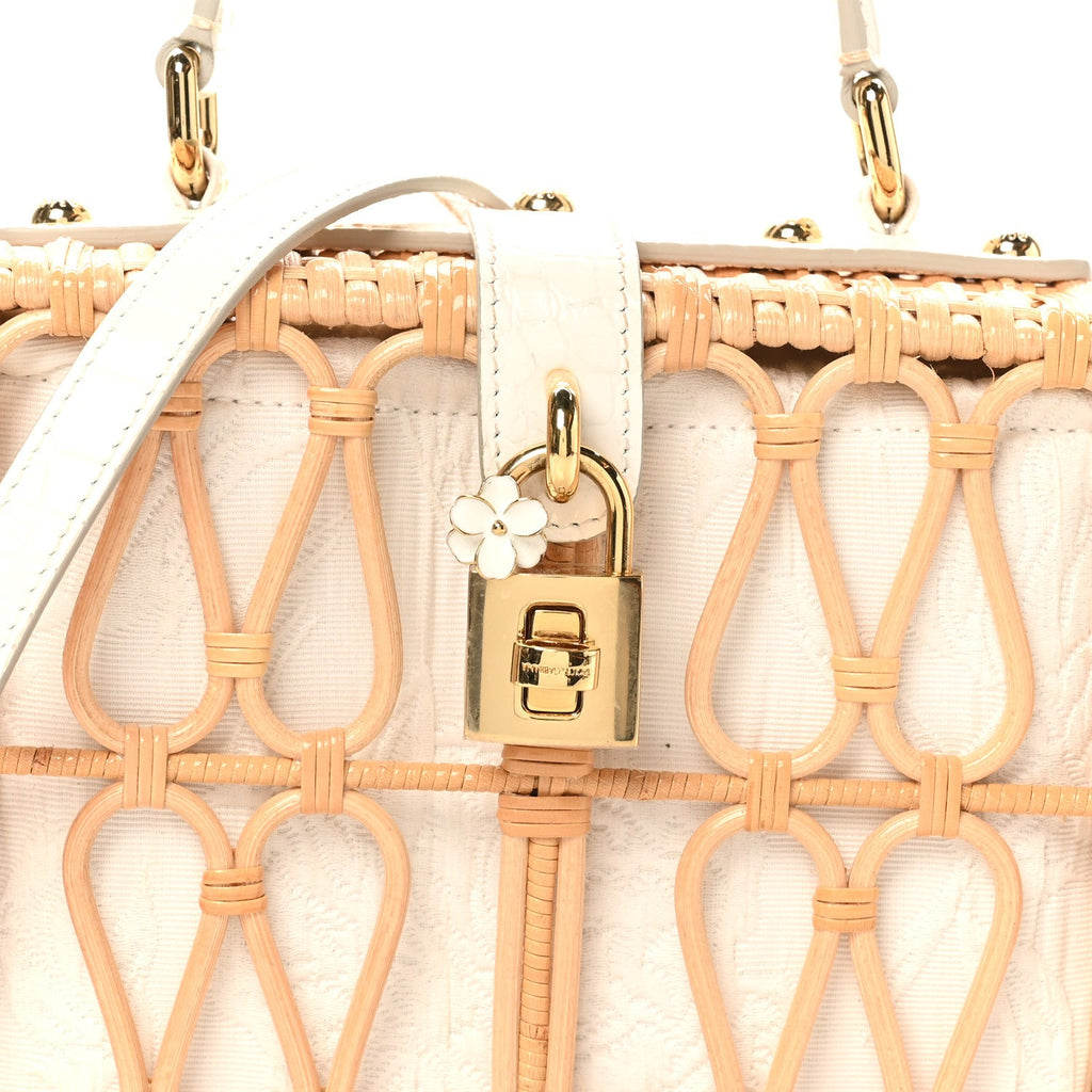 Wicker Calfskin Box Top Handle Bag White