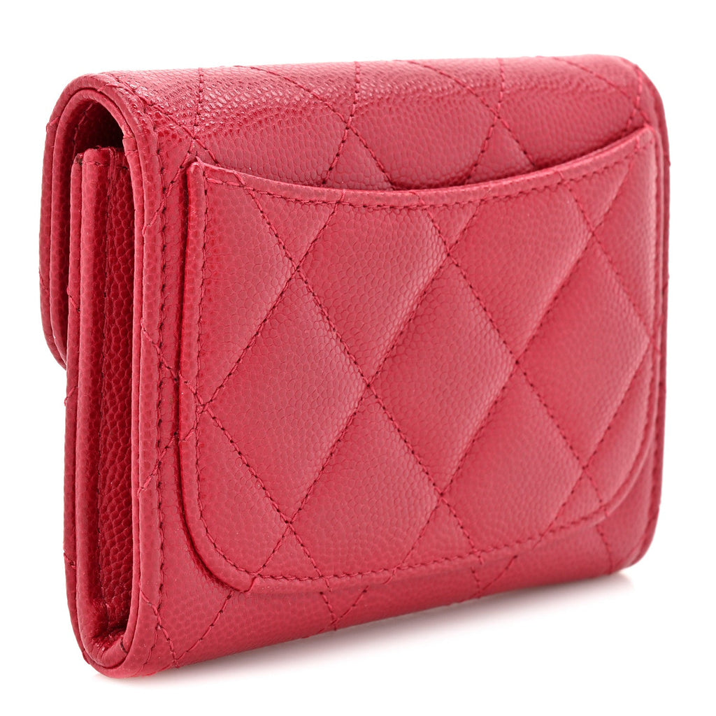 Caviar Quilted Flap  Holder Wallet Red