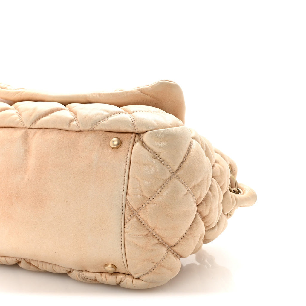 Lambskin Bubble Quilt Accordion Flap Beige