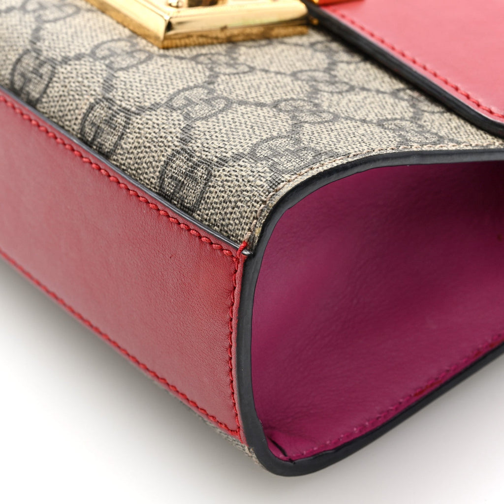 GG Supreme Monogram Calfskin Small Padlock Shoulder Bag Beige Hibiscus Red New Rosette
