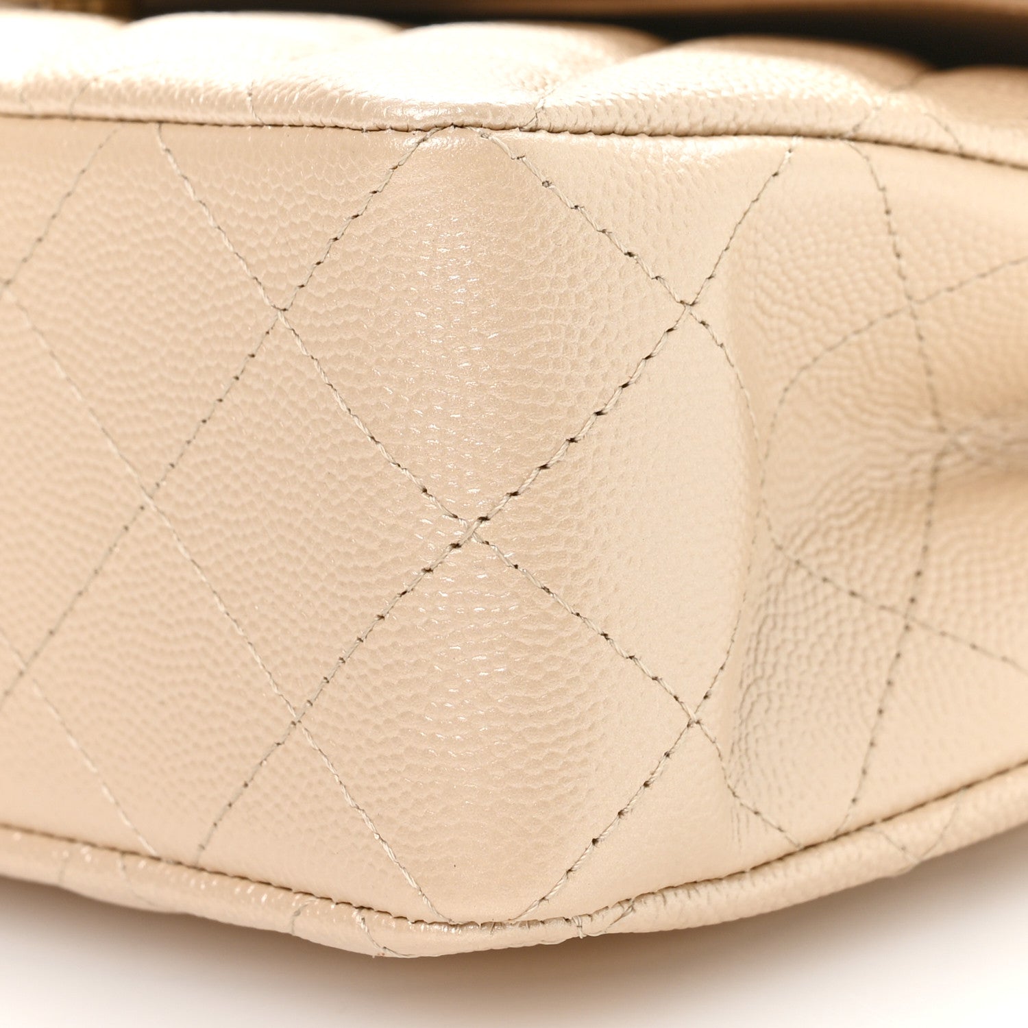 Metallic Caviar Quilted Small Double Flap Beige
