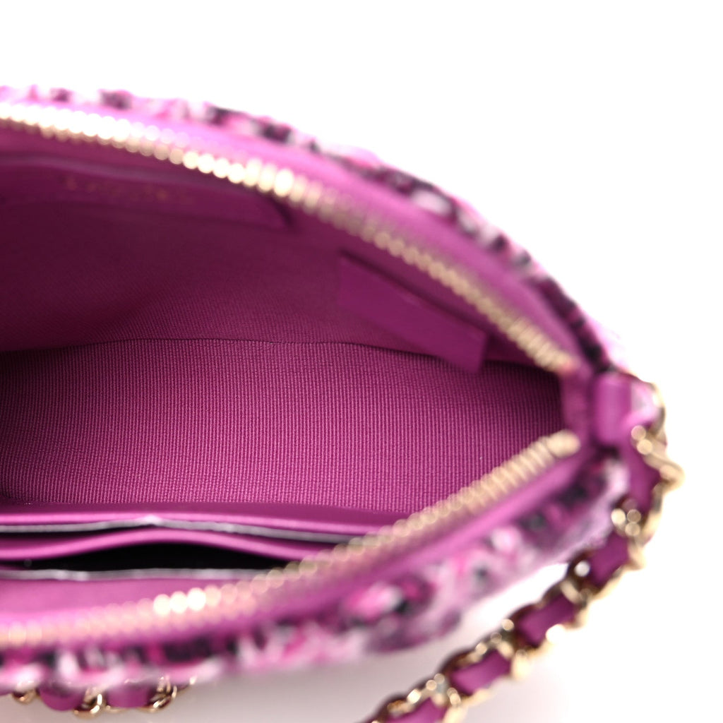 Tweed Quilted Mini Clutch With Chain Purple