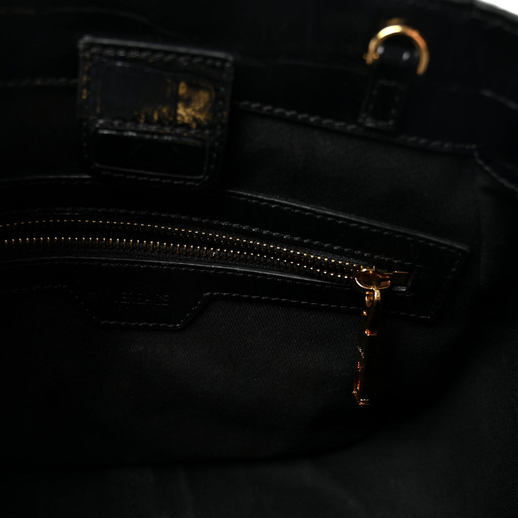 Calfskin Crocodile Embossed Small Greca Goddess Shoulder Bag