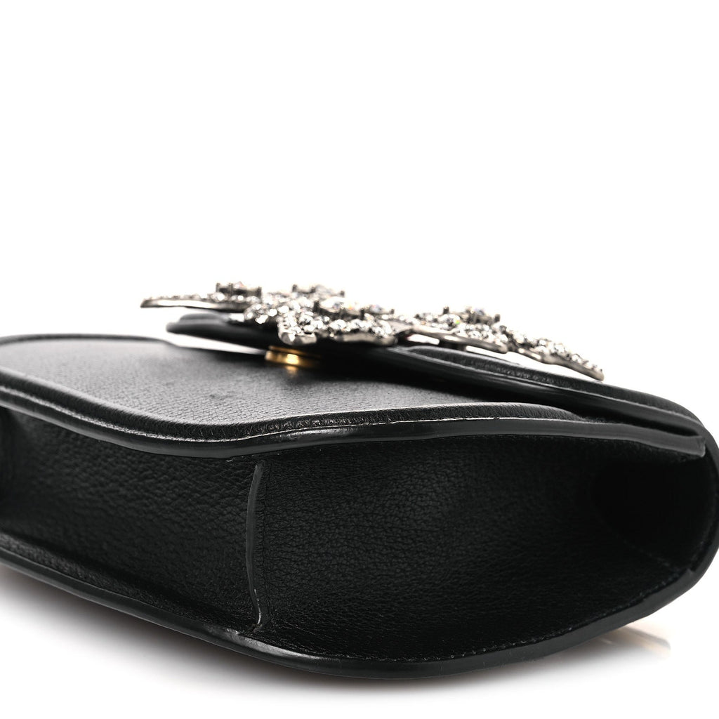 Calfskin Web Crystal Butterfly Stripe Small Totem Shoulder Bag Black