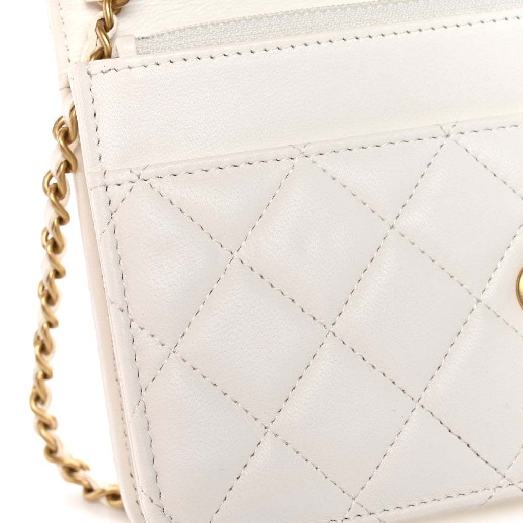Lambskin Quilted CC Pearl Crush Wallet on Chain WOC White