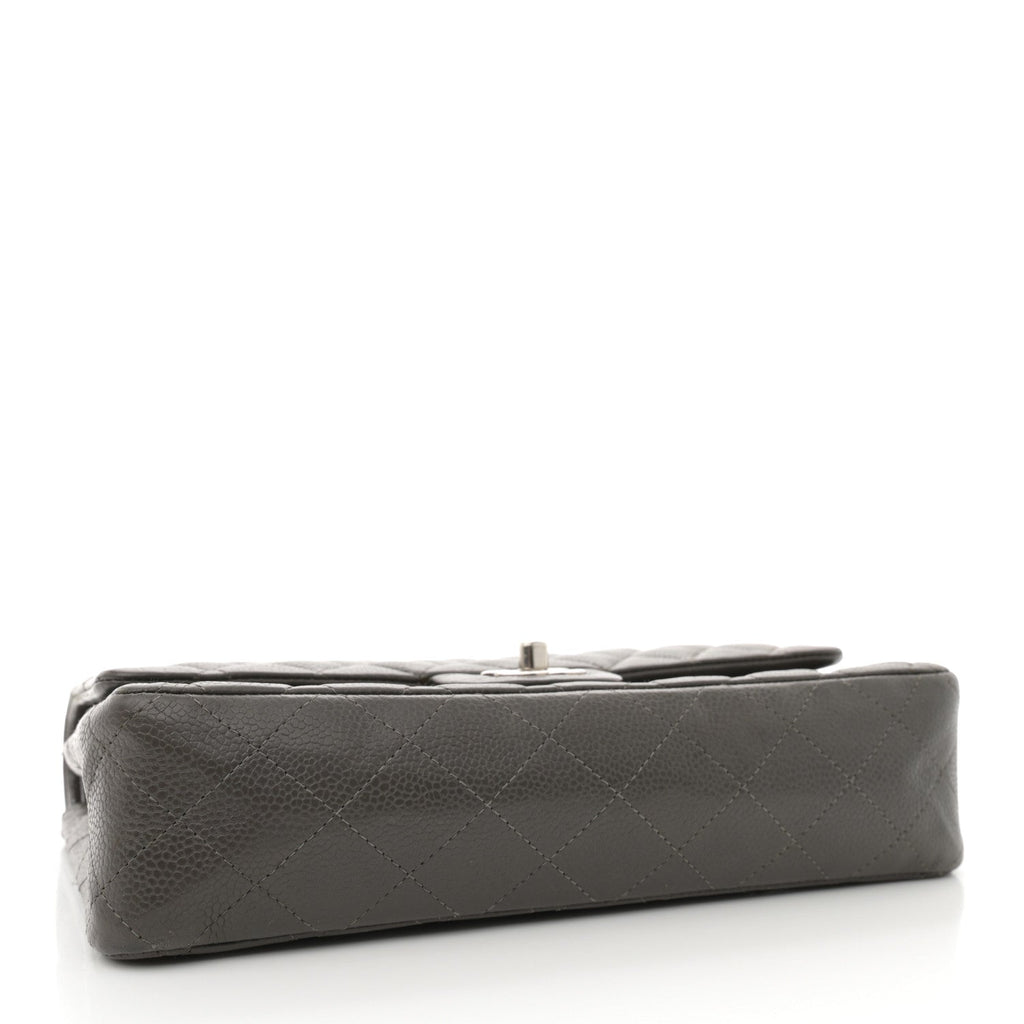 Caviar Quilted Medium Double Flap Dark Grey