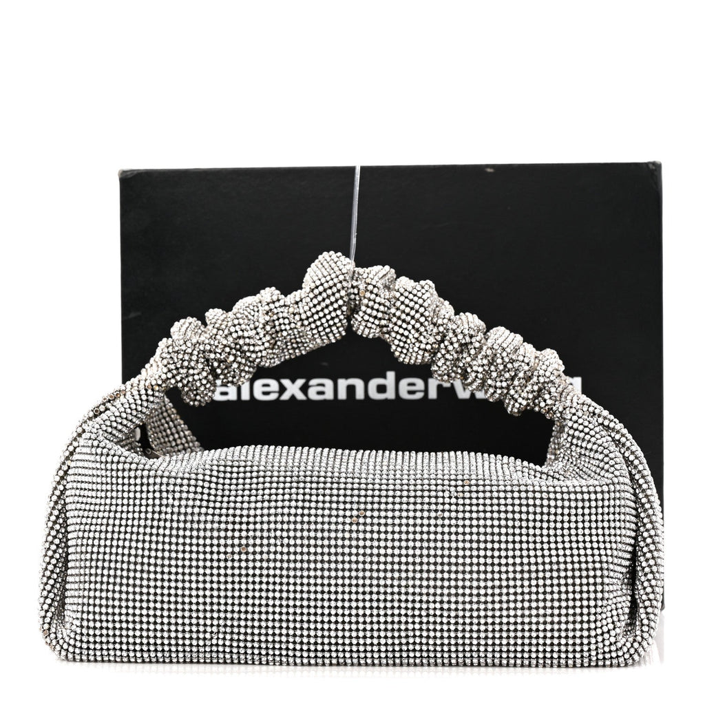 Mesh Crystal Rhinestone Mini Scrunchie Clutch Black Silver
