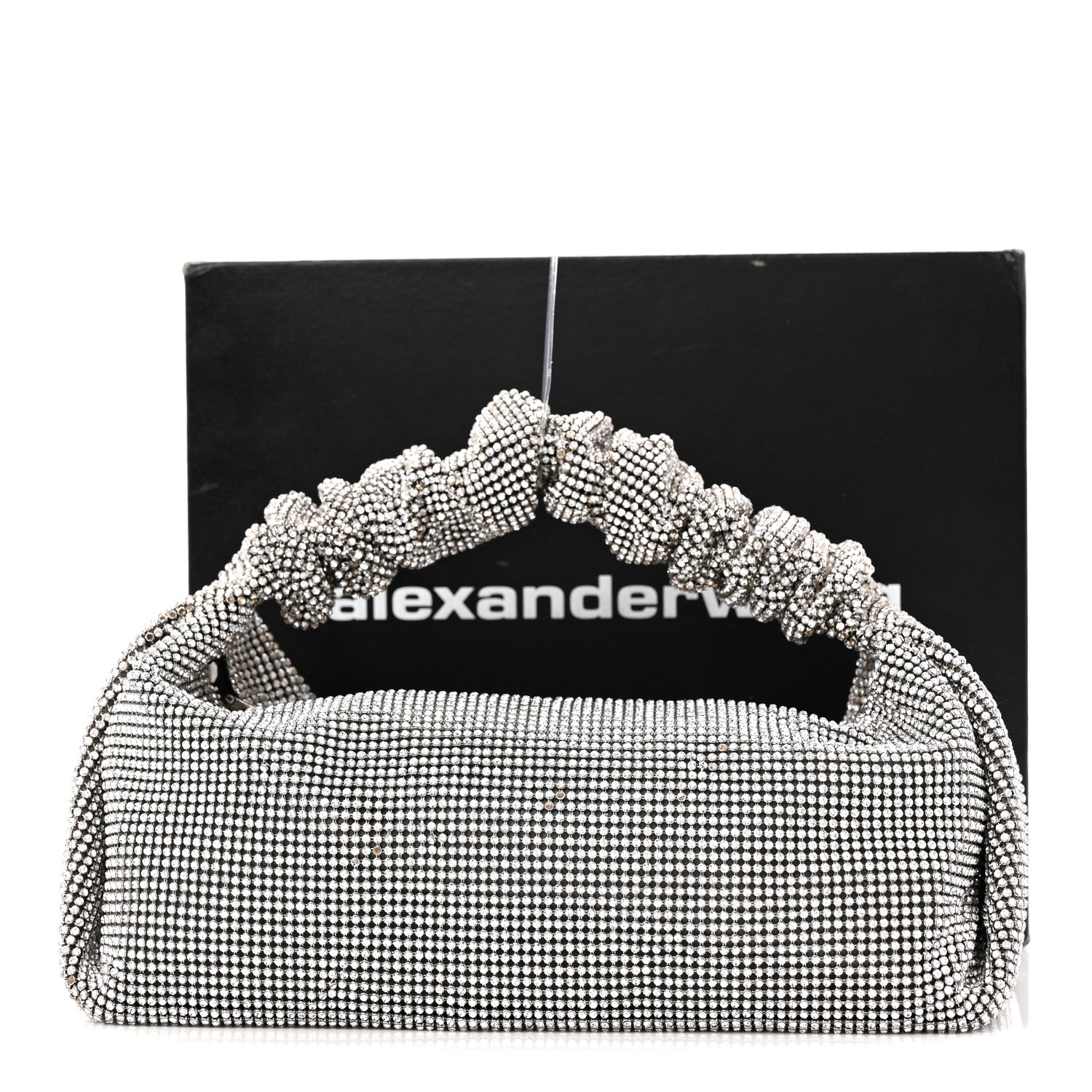 Mesh Crystal Rhinestone Mini Scrunchie Clutch Black Silver