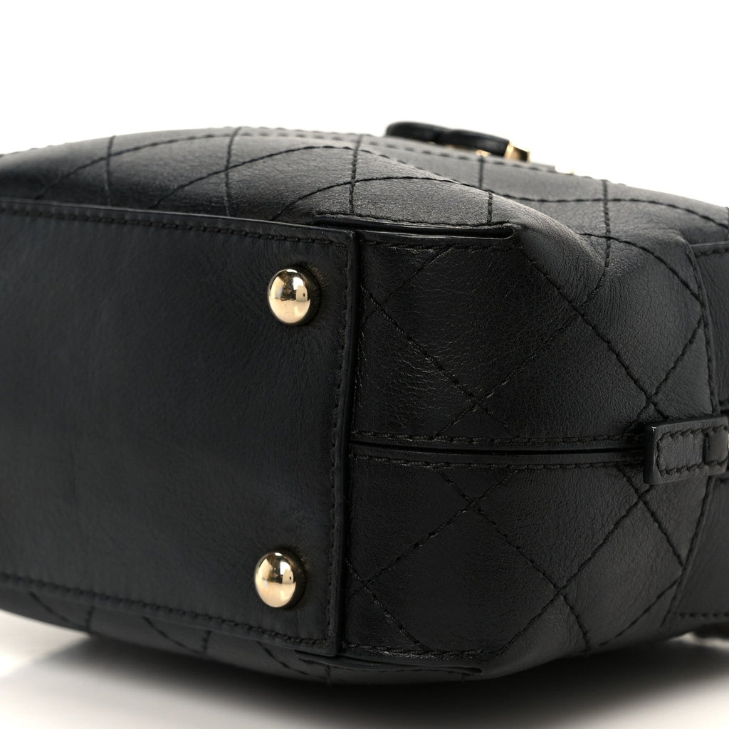 Calfskin Stitched Covered CC Camera Case Bag Black