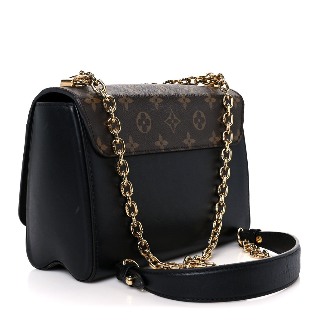Veau Satin Monogram Twist Shoulder Bag MM Black